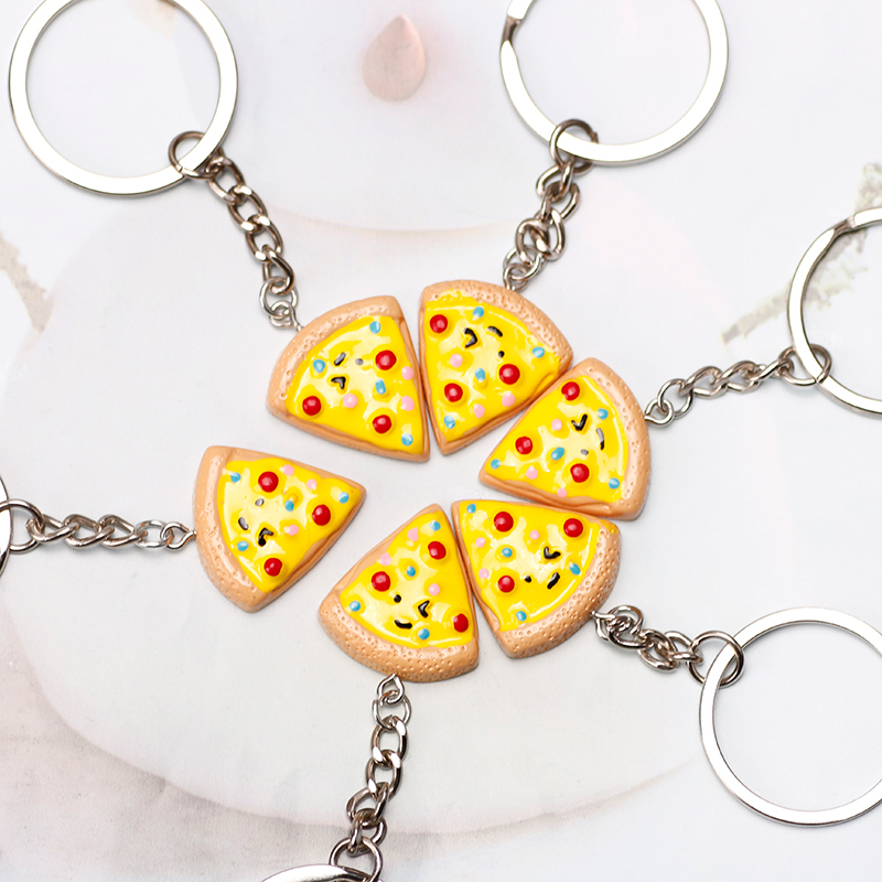 Unisex 6-delige sleutelhanger schattige pizza legering hanger kan worden gebruikt voor rugzak autosleutel accessoires sleutelhanger sieraden