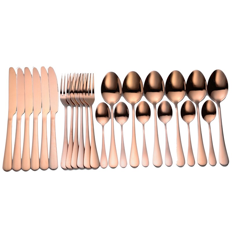 24Pcs Roestvrij Stalen Bestek Set Rose Gold Rainbow Zwart Bestek Set Keuken Mes Vork Lepel Servies Set Servies Set: Rose gold 24pcs