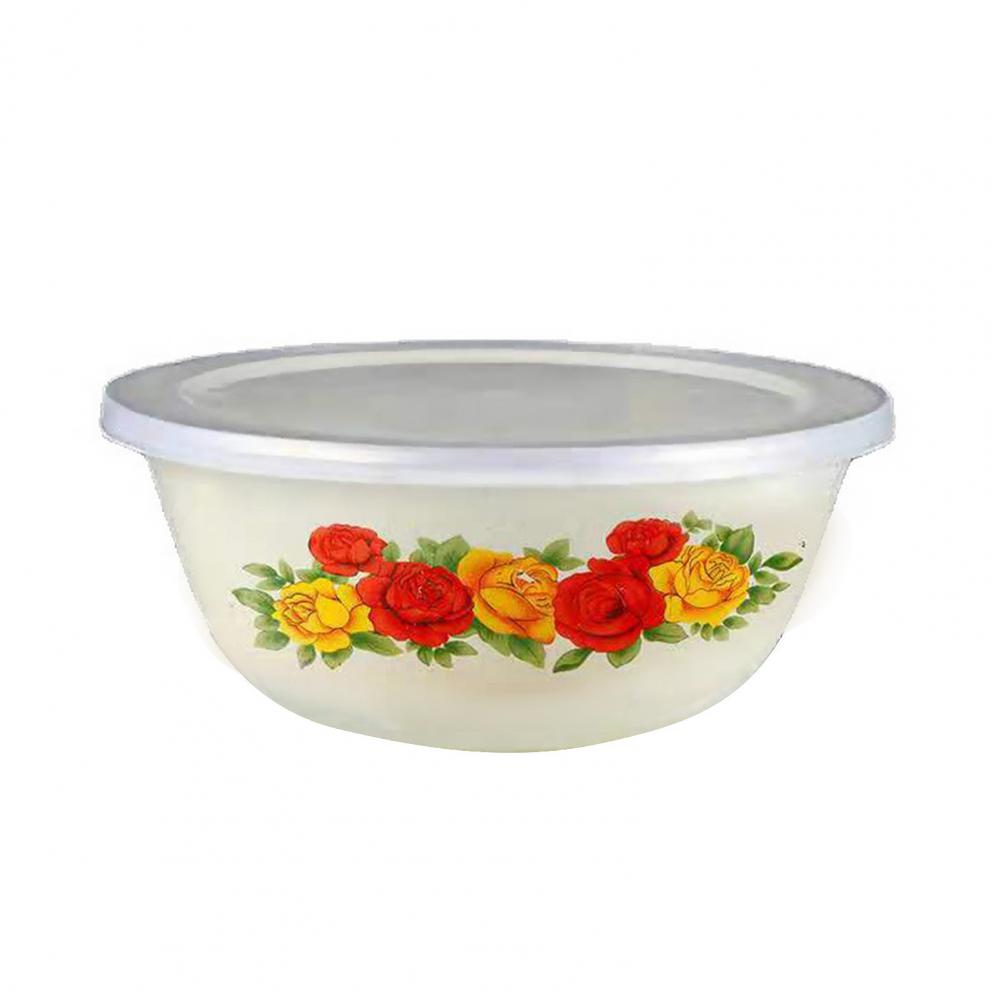 Durable Enamel Bowl Nostalgic Rice Basin Thickened Easy Clean Food Containers Enamel Basin: 20 cm Flower