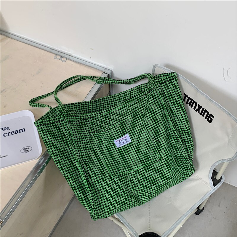 Koreaanse Stijl Grote Tote Tas Vrouwen Houndstooth Wollen Schoudertas Dames Handtassen Student Grote Boek Shopper Bag Bolsa mujer: Light Green