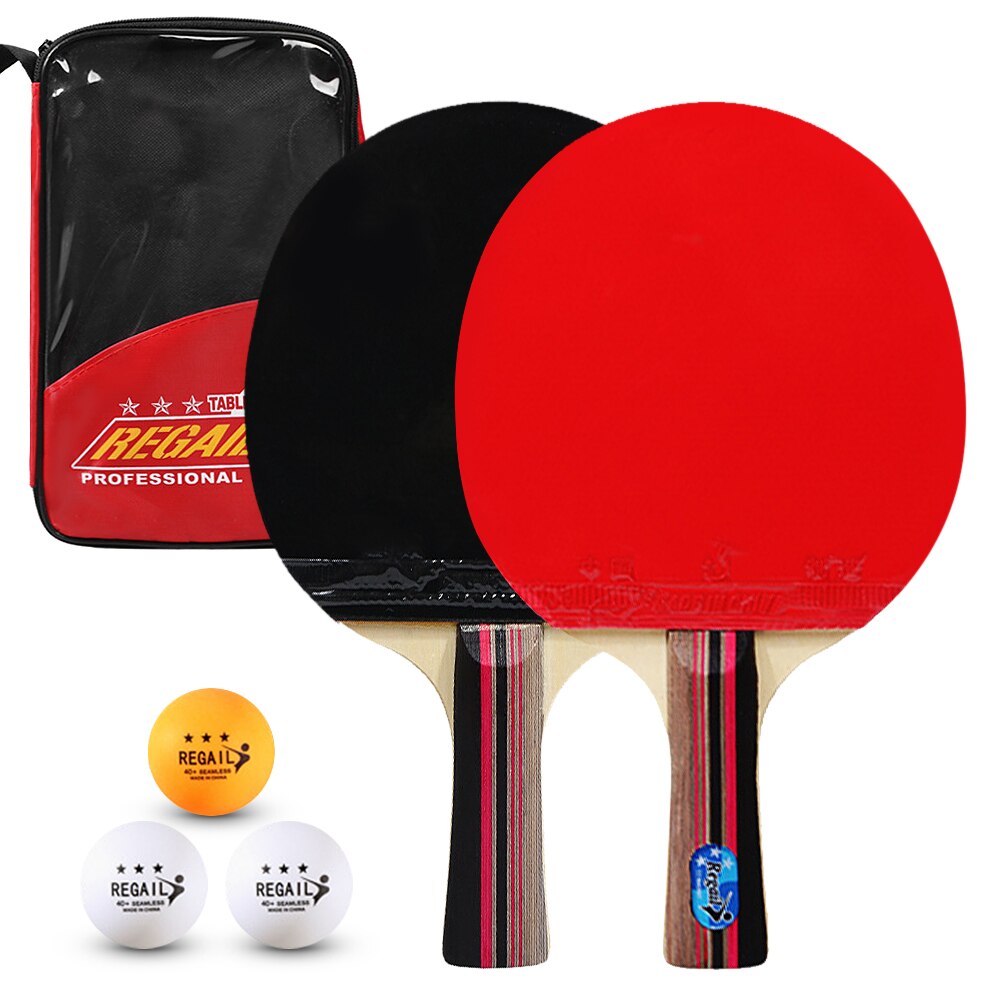 Pingpongbatjes, tafeltennisbatjes, 2 pingpongbats, 3 ballen, lange korte steel, pingpongracket trainingsaccessoires: Lange steel rood