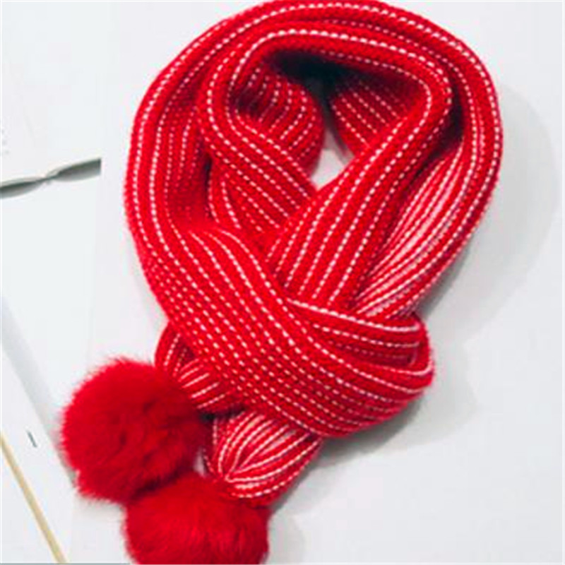 Bufanda de Bola de Pelo de conejo para mujer nueva puerta Este para niños edición de Invierno han cuello a rayas cuello de punto para niño Y58: Y58-red / 2-4 años