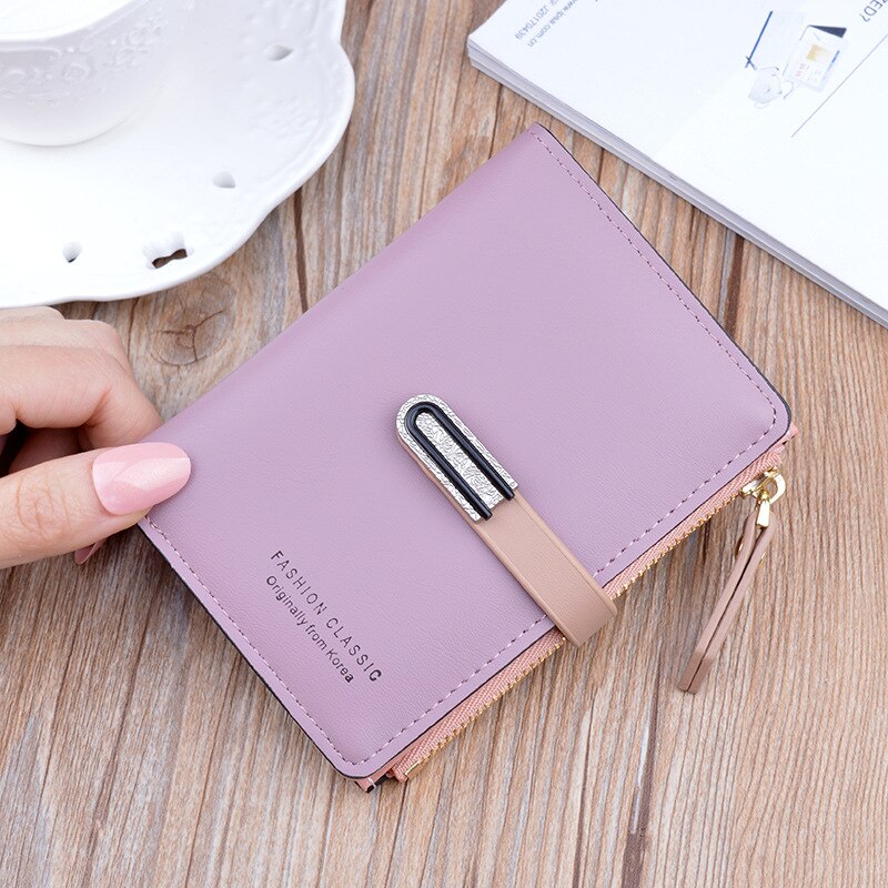 Large Capacity Women Pu Leather Wallets Multifunction Long Hasp Purses Ladies Coin Card Holders Portable Clutch Carteras: Purple Short