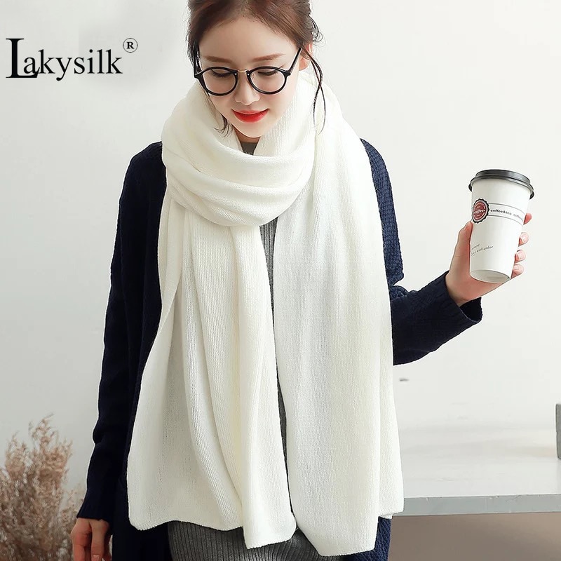 Écharpe longue tricotée pour femmes | Écharpe blanche, unie, tricotée, Pashmina, châles à envelopper, pour filles, cou de Snood, noir, gris, rouge