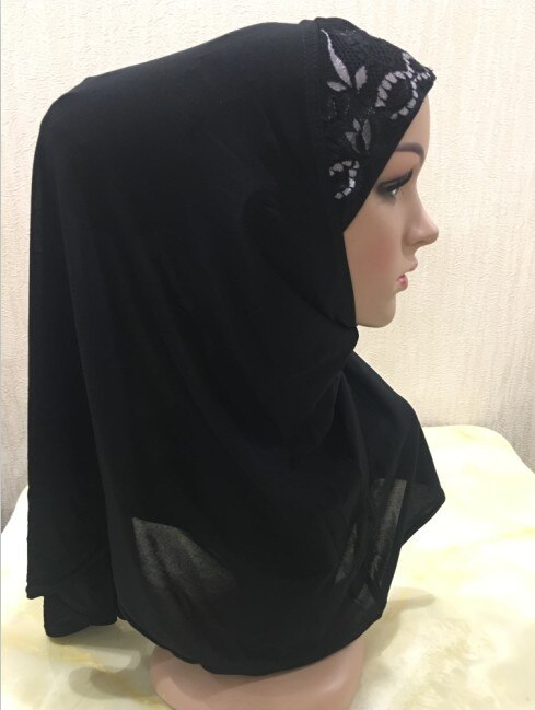 DIANRUO 60X60CM Women Decorative Lace Scarf turban Solid Shawls Pleated Headband Hijab Muslim Wraps Scarves scarf N405: 12