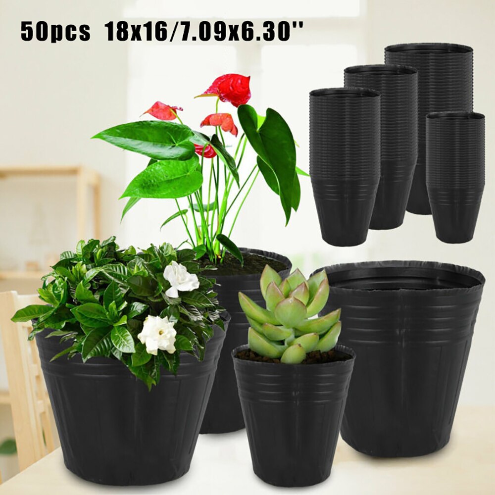 100pcs Plant Pots Small Terracotta Plastic Flower Pot Cactus Tiny Nursery Transplant Flower Pots Fall Resistant Tray Grow Box: 50pcs 18x16