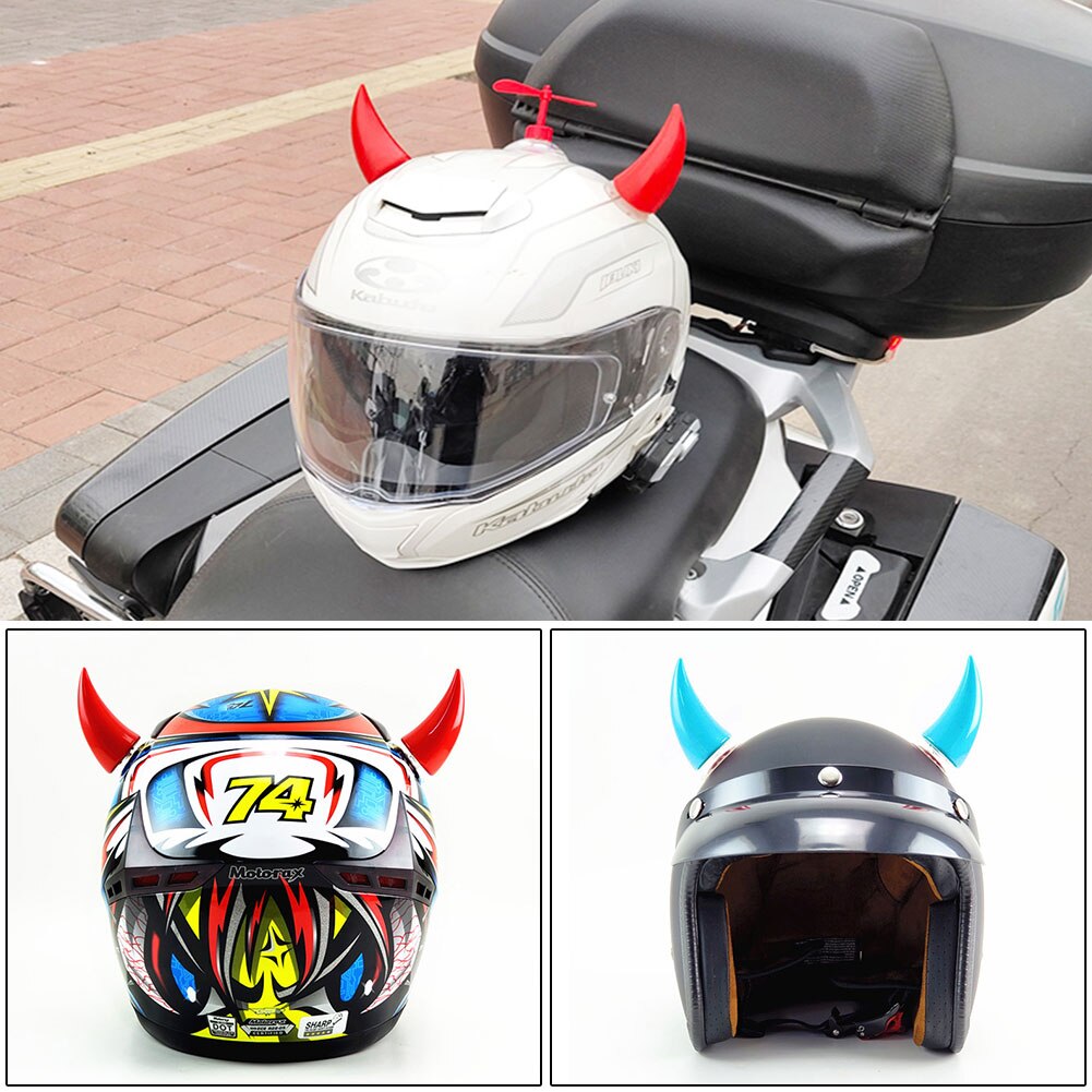 Casque de moto en corne de diable, 2 pièces, avec décoration légère et mignonne, pour Motocross, visage complet, hors route, accessoires de voiture
