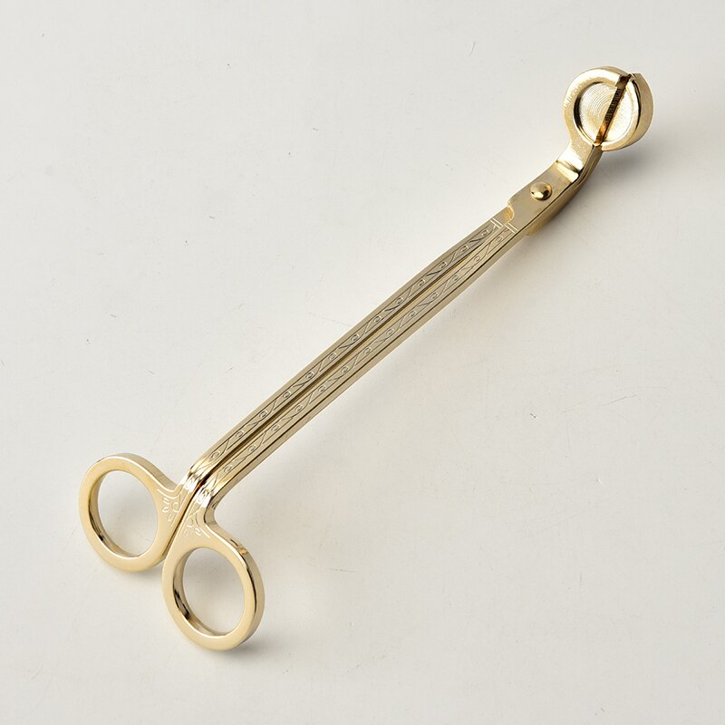 18CM Stainless Steel Candle Wick Trimmer Oil Lamp Trim scissor Cutter Snuffer Tool Hook Clipper Aromatherapy Candle accessories: Gold Texture