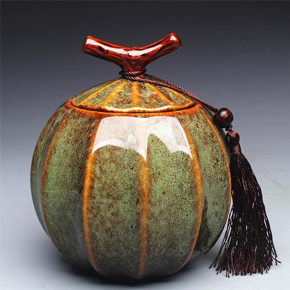High grade ceramics furnace transmutation Porcelain Pumpkin Style tea jar ceramic tea barrel sealed tank storage tank tea caddy