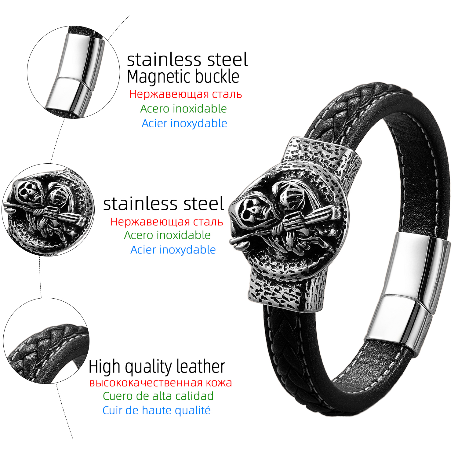 Pulsera Punk con forma de calavera para hombre, brazalete de acero inoxidable, estilo Hip-Hop, Rock Street, accesorios de joyería,