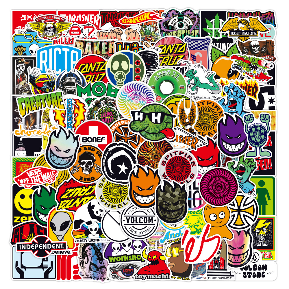 100PCS Cool Brand Logo Stickers Aesthetic Skateboard Laptop Motorcycle Phone Car Graffiti Sticker Decal: Default Title