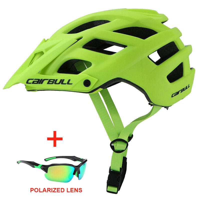 Sports dh mtb cykelhjelm med polariserede briller ultralette racercykel mountainbike hjelm mænd kvinder ridning cykelhjelm: Grøn