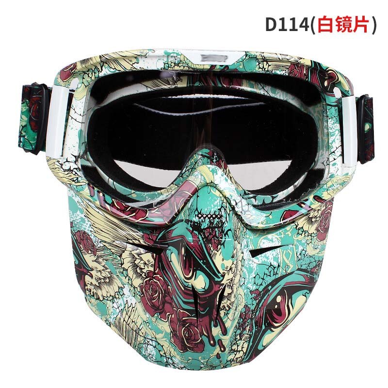 Kleurrijke motorfiets full face masker bril flexibele moto bril skibril gezichtsmasker motocross skibril atv dirt bike utv: D114- witte