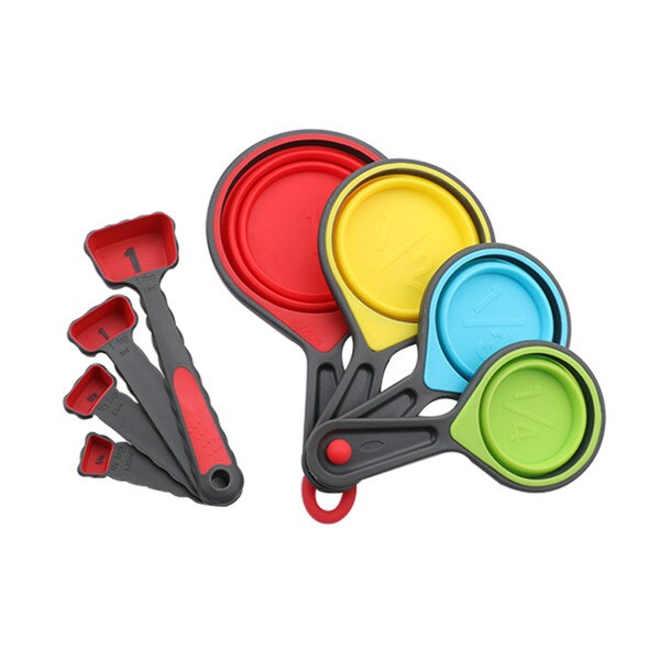 Bakken Maatbekers en Lepels Inklapbare Koken Maatbeker FDA Silione Meten Lepel Thuis Keuken Gereedschap Accessoires Set: 8pcs Red Set