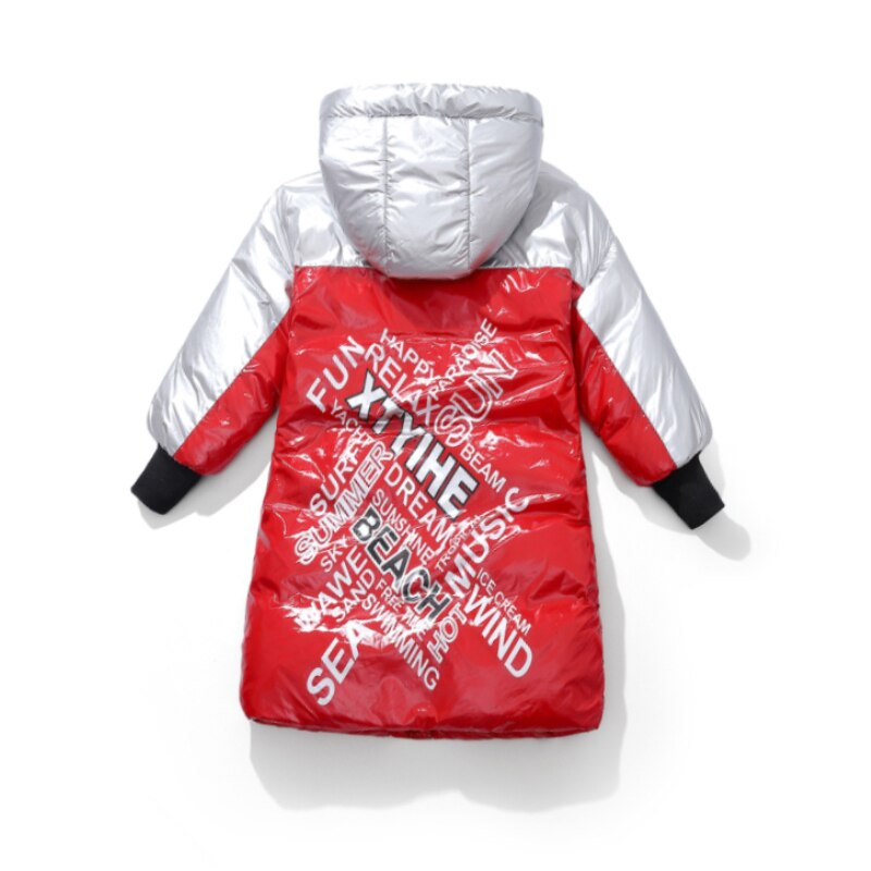 Kinderen Winter Jassen Voor Jongens Sequin Capuchon Rits Dikke Warme Brief Kids Jas Jongen Kleding Lange Donsjack 6-13Y