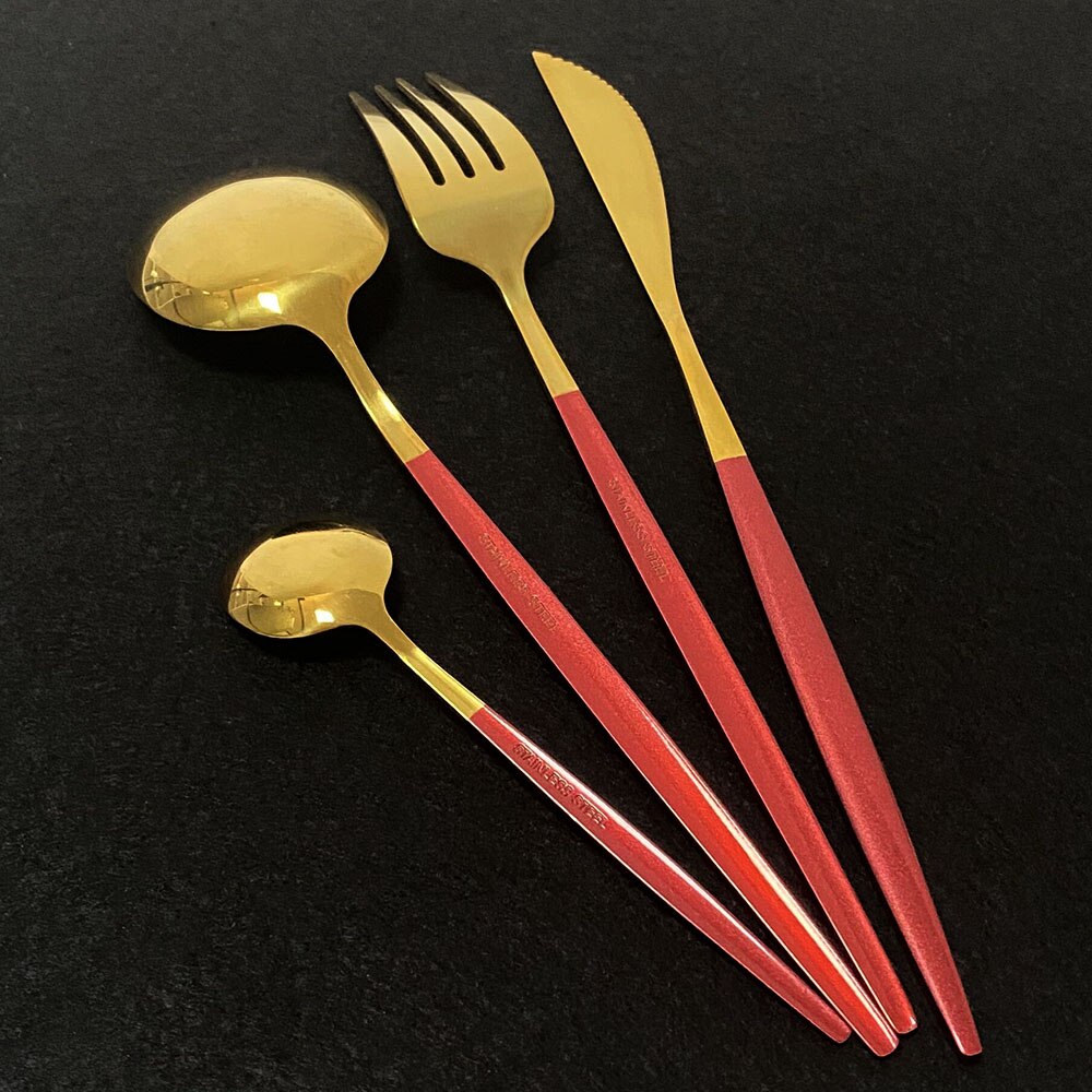30 stk rosa gull bestikk sett 18/10 rustfritt stål servise bestikk sett kniv dessert gaffel skje middag kjøkken servise sett