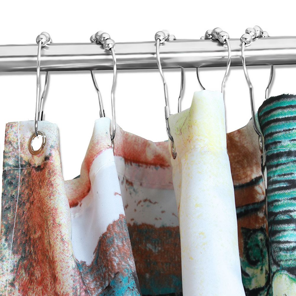 10Pcs/pack Roller Ball Shower Curtain Rings Hooks Rust-Resistant Curtain Bathroom Accessories Polished Satin Nickel iron Hook