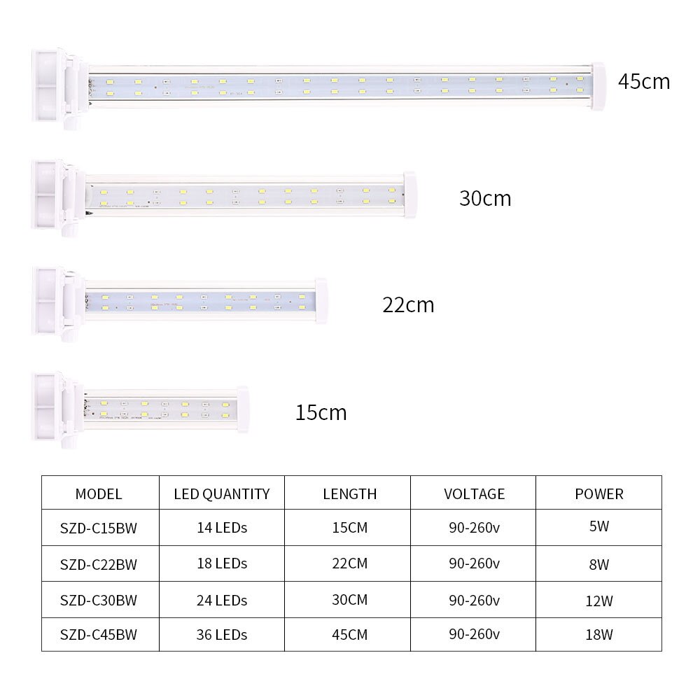 110V-220V aquarium LED fish tank clip light aquarium landscape blue and white light high brightness lamp bead fish tank light