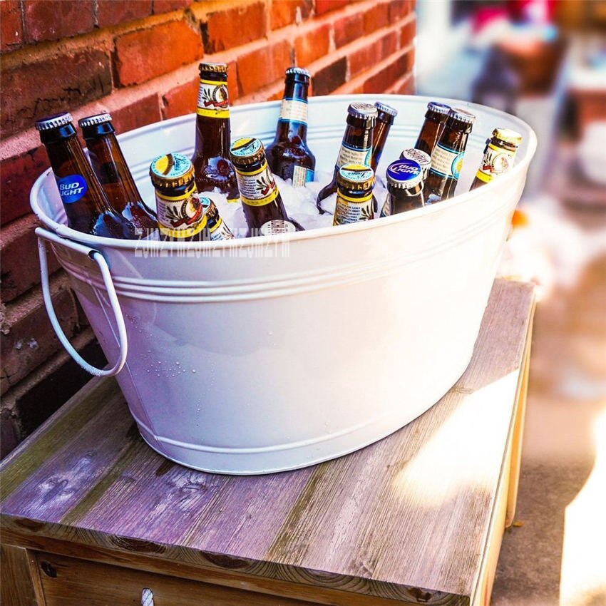 88-880 Oval Ice Barrel High-Capacity Metal Ice Pail Barbecue Wine Champagne Beer Large Ice Bucket KTV Club Supplies With Rack: white without rack