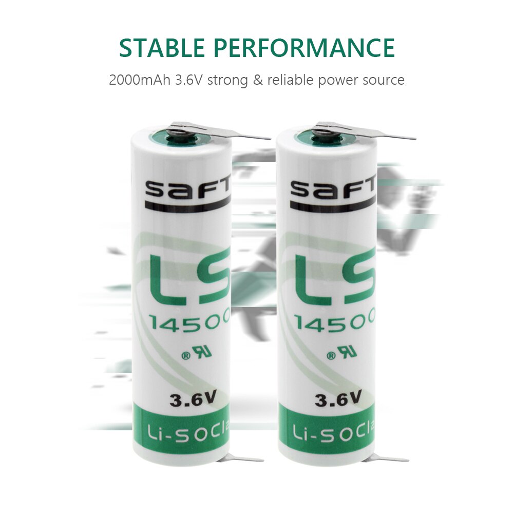 2pcs 3.6V 2000mAh 14500 Primary Battery AA Size Li-SOCl2 High Energy Li-ion Batteries With Pins For Electric Meter Monitor