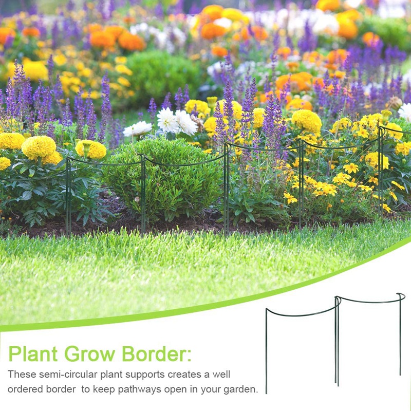 Plant Support Stake, 8-Pack Half Round Metal Garden Plant Supports, Green Garden Plant Support Ring, Garden Border