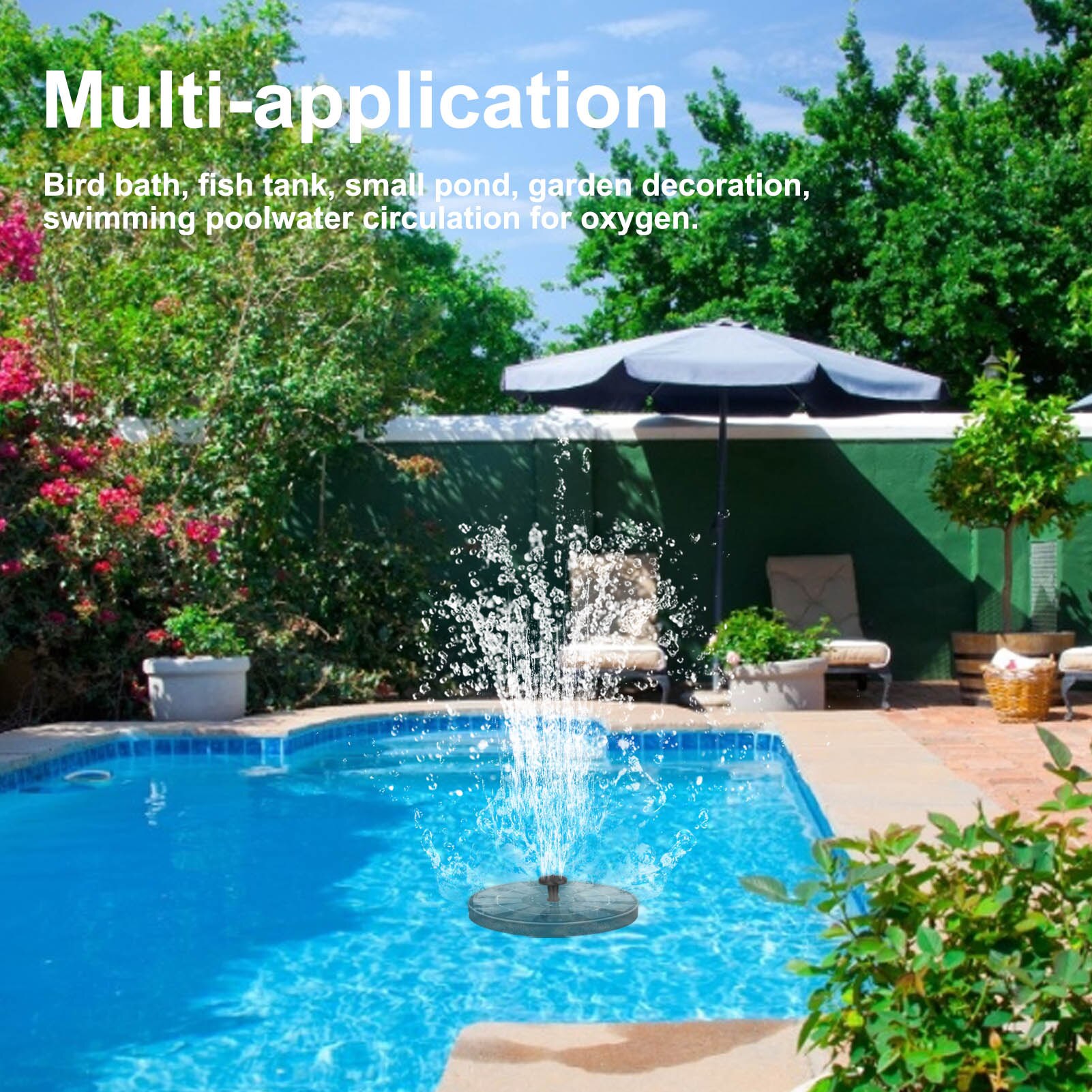 3W Solar Fountain Water Pump 12 LED Lights Bird Bath Fountain With 7 Nozzles