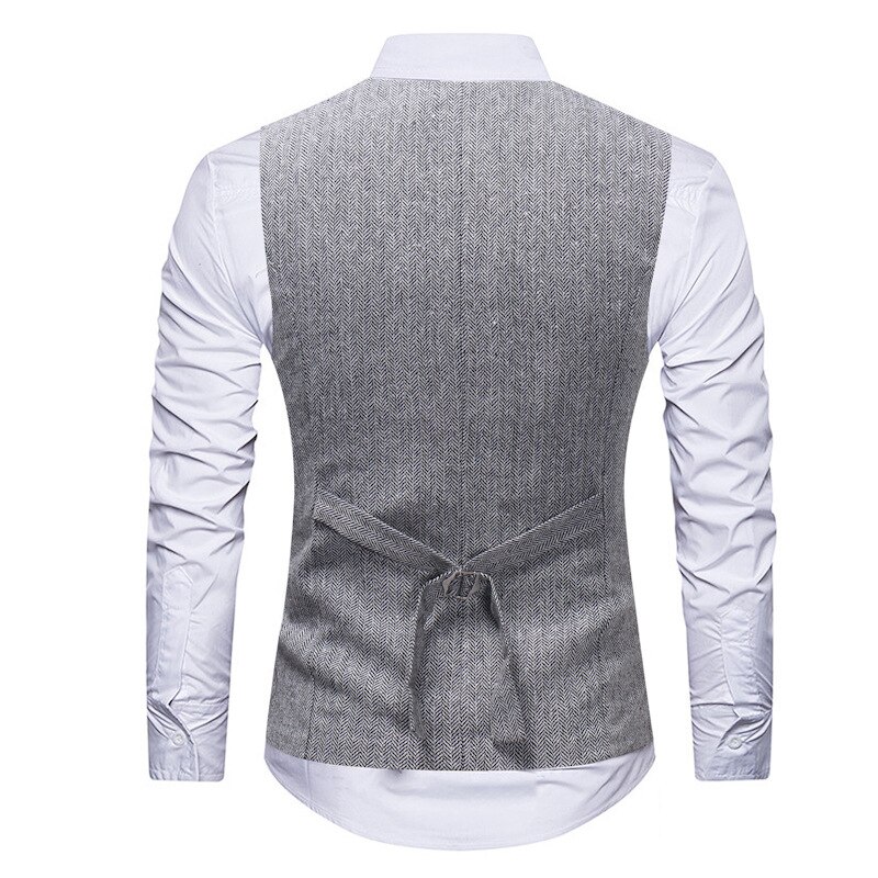 Lichtgrijs visgraat tweed vest heren merk slim fit v-hals vesten gilet heren formeel zakelijk bruiloft vest heren gilet