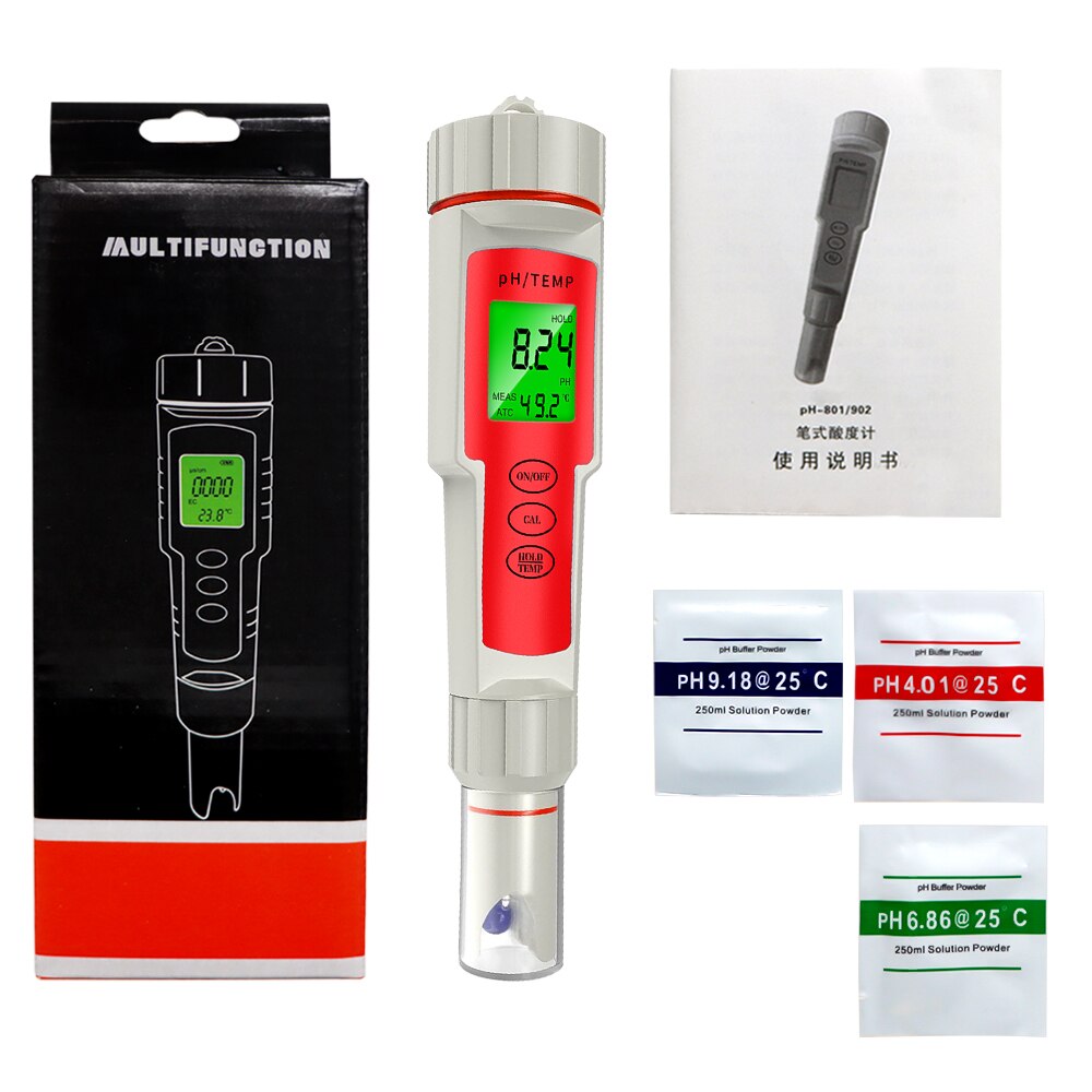 pH-902 PH &amp; Temperature Meter PH Meter Digital Water Monitor Tester For Pools Drinking Water Aquariums 0-14 50% Off