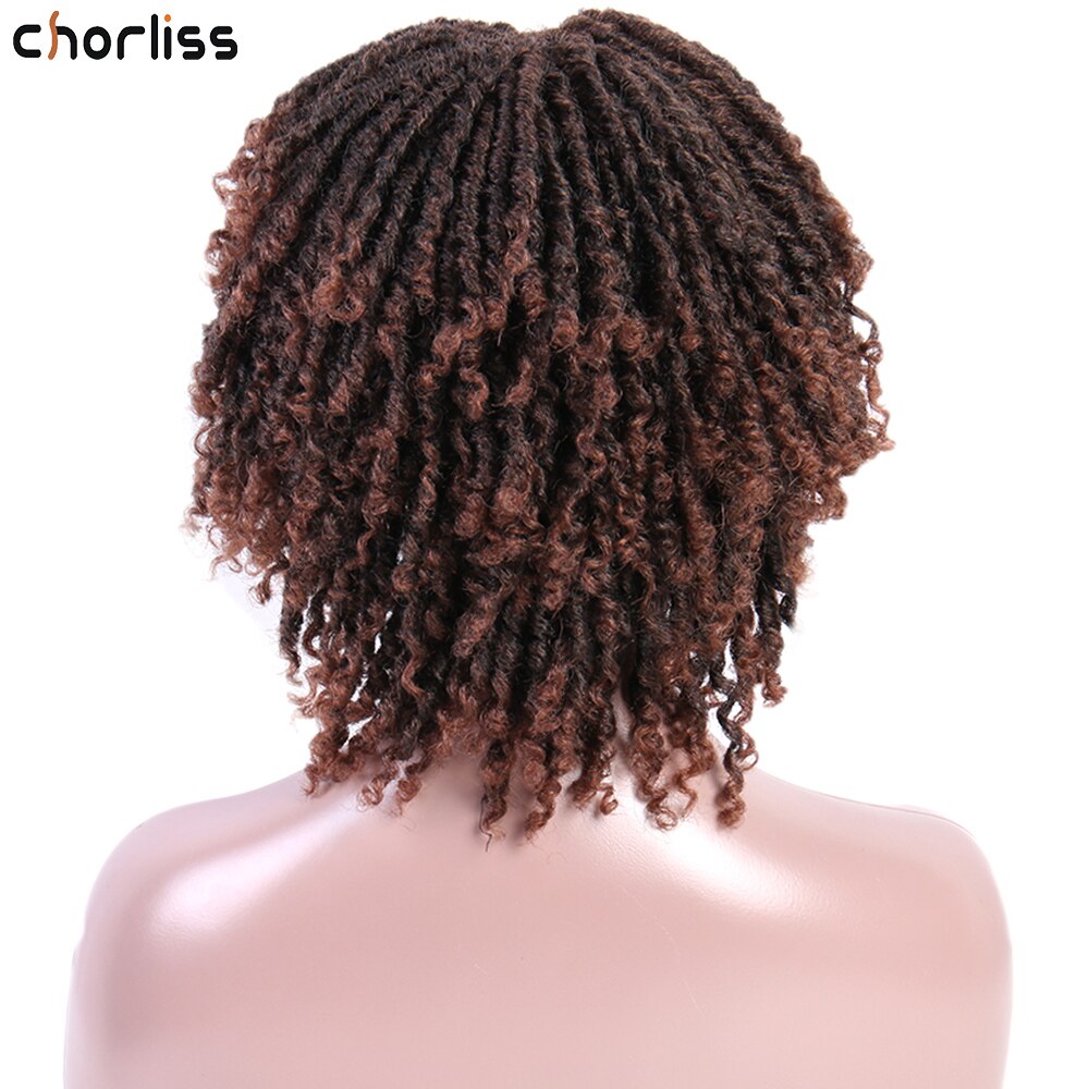 Dreadlock hår peruker mjuka korta syntetiska peruker kinky lockiga peruker för kvinnor virkad fläta peruk ombre bugg hög temperatur fiber