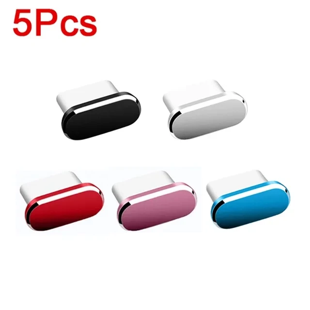 5 uds tapón antipolvo de Metal de lujo USB tipo C puerto de carga de teléfono móvil tapones antipolvo para Xiaomi POCO Redmi Samsung Huawei cubierta a prueba de polvo: Rosa