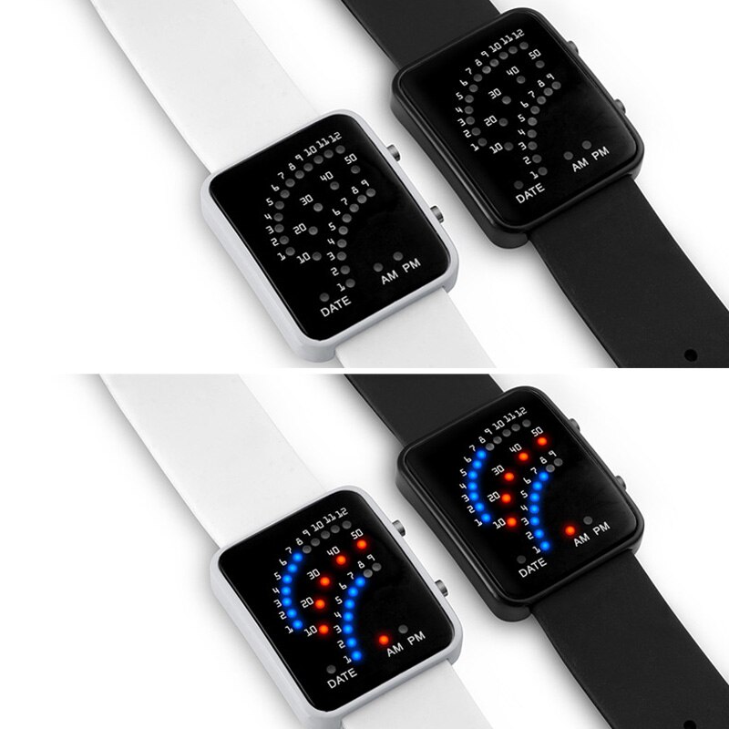 LED Electronic Wrist Watch Sector Binary Digital Waterproof Unisex Couple Watches FDC99