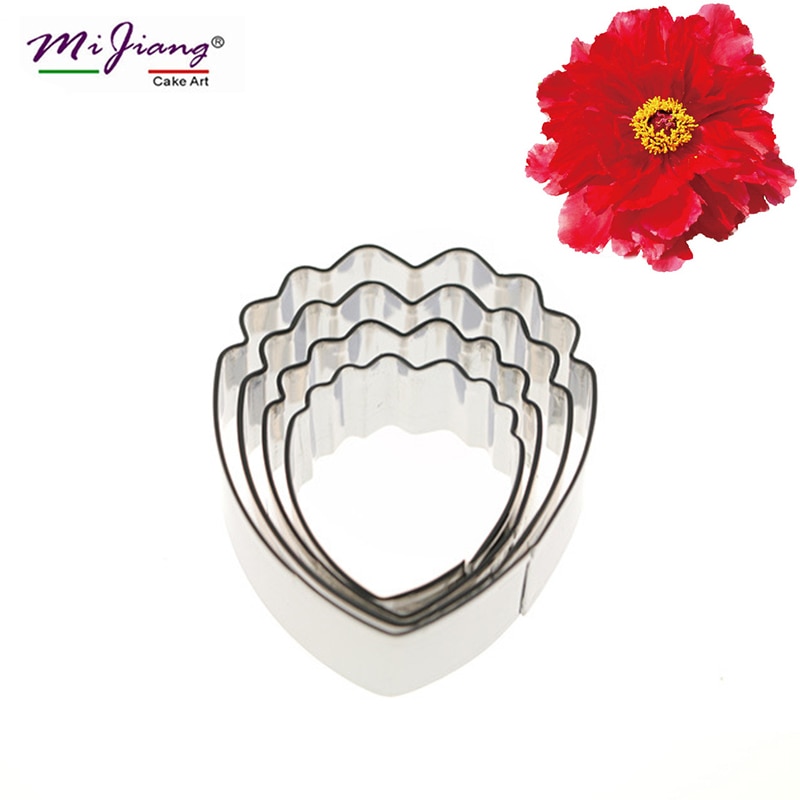 Stainless Steel Peony Flower Petal Cake Cutter Slicer Set DIY Fondant Cake Decarating Tools Kitchen Accessories 4pcs/set A327