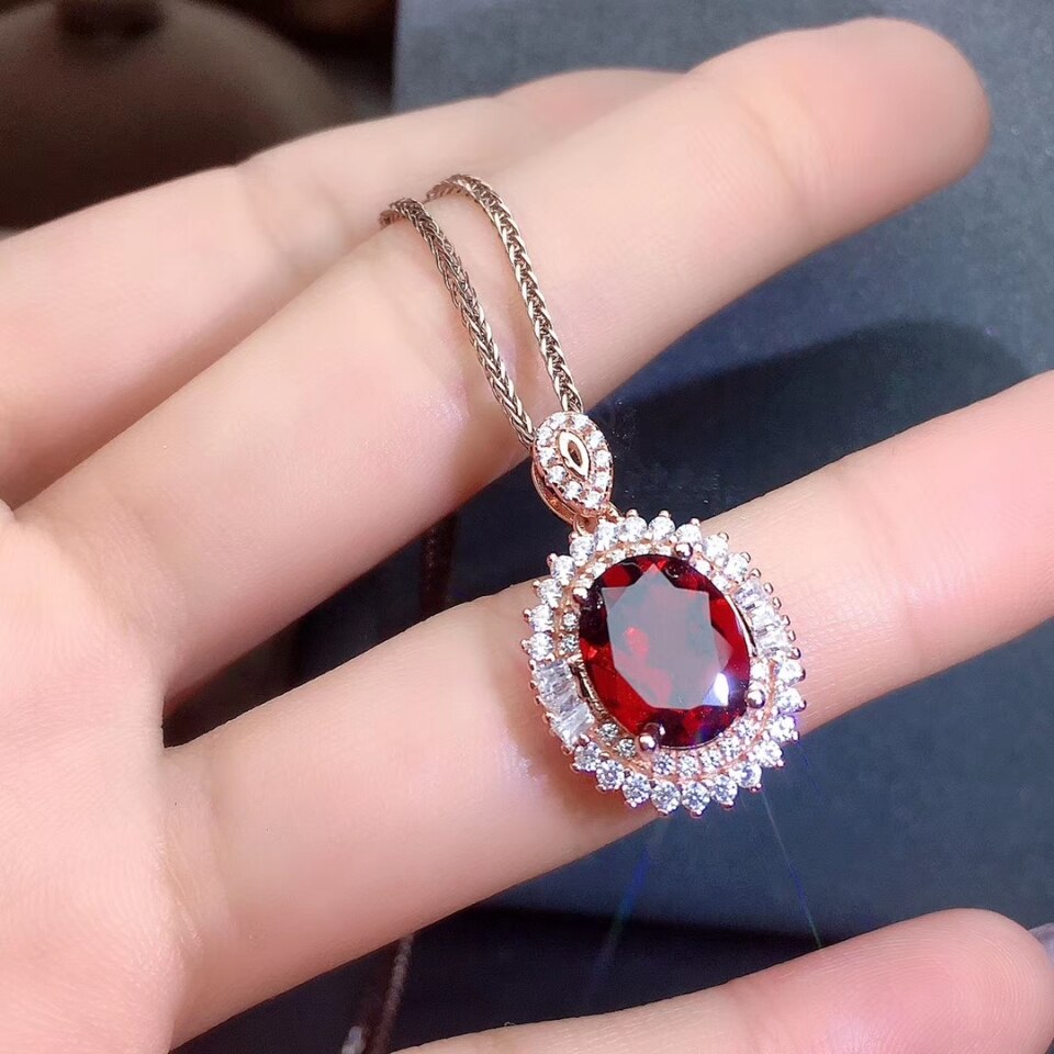 Kjjeaxcmy bene gioielleria Naturale Granato dell'argento Sterlina 925 Nuovo Delle Donne Del Pendente Della Collana Anello Orecchini impostato Supporto di Prova Bella: pendant