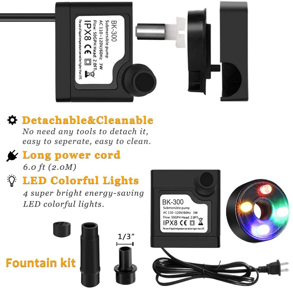 5W 110V/240V Met Led Mini Waterpomp Huisinrichting Fontein Kenmerken Pomp Dompelpomp Water Outdoor fontein Waterpomp