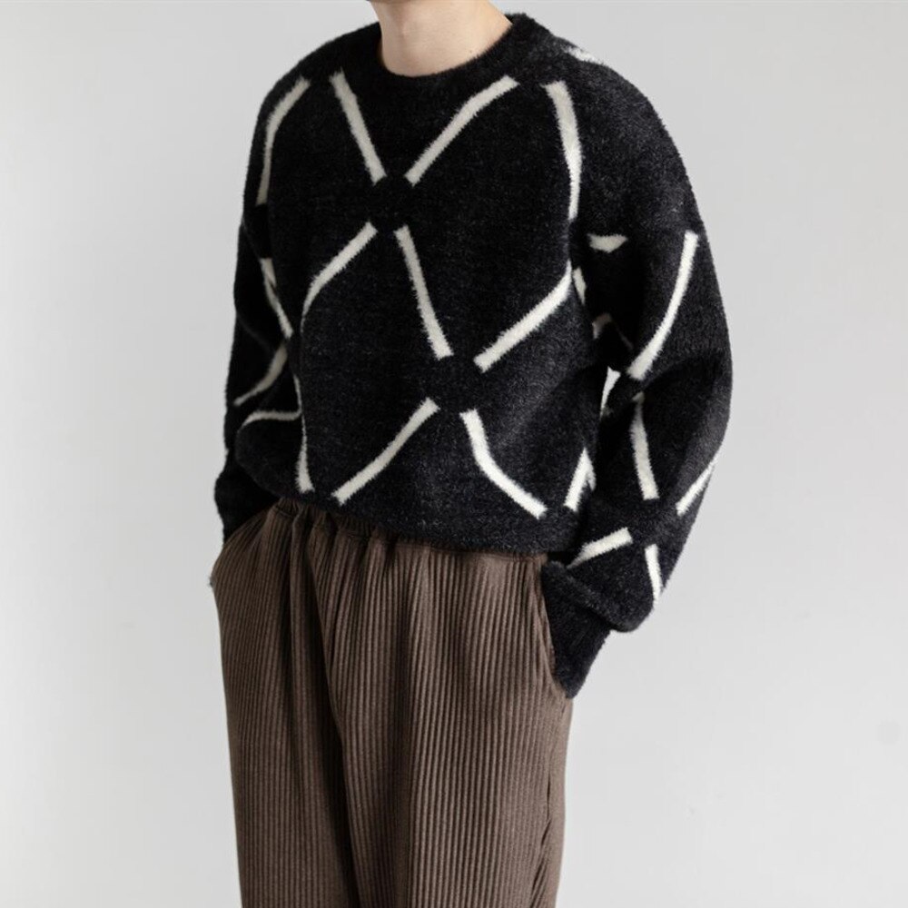 Pull épais en losange pour homme, Style Preppy coréen, Simple, confortable, , col rond, rouge, noël, ample, hiver