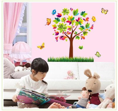Mural de vinilo de pájaros y árboles para decoración del hogar, calcomanías de pared para habitación de niños, habitación de bebé, guardería, bricolaje