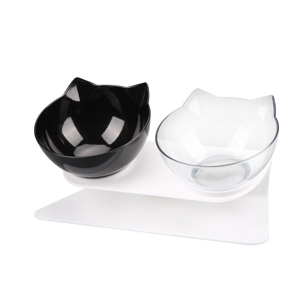 Cat Double Bowl Kitten Bowl Dog Bowl Transparent Material Non-slip Food Bowl With Protection Cervical Transparent Cat Supplies: Black-Transparent