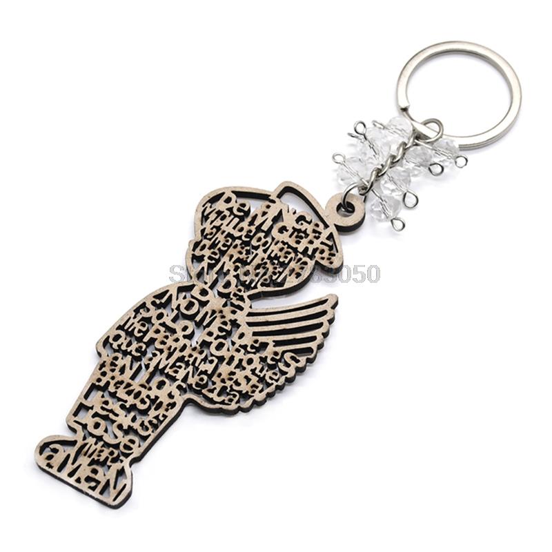 QX2E Key Ring Round Hang Hoop Angel Boys Girls Love Holy Grail Cross Wooden Pendants Keychain DIY Wedding Decorations: 10