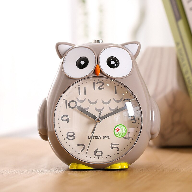 Horloge de bureau chouette muette de dessin animé | Joli réveil d'étudiant, réveil de Table, horloge avec rétro-éclairage, pour enfants: gray
