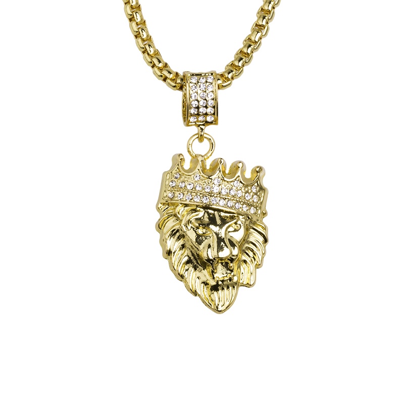 Collares de rapero de aleación para hombre y mujer, colgante de Animal de León, Hip-hop, cadena larga de Metal para suéter, de joyería: Gold