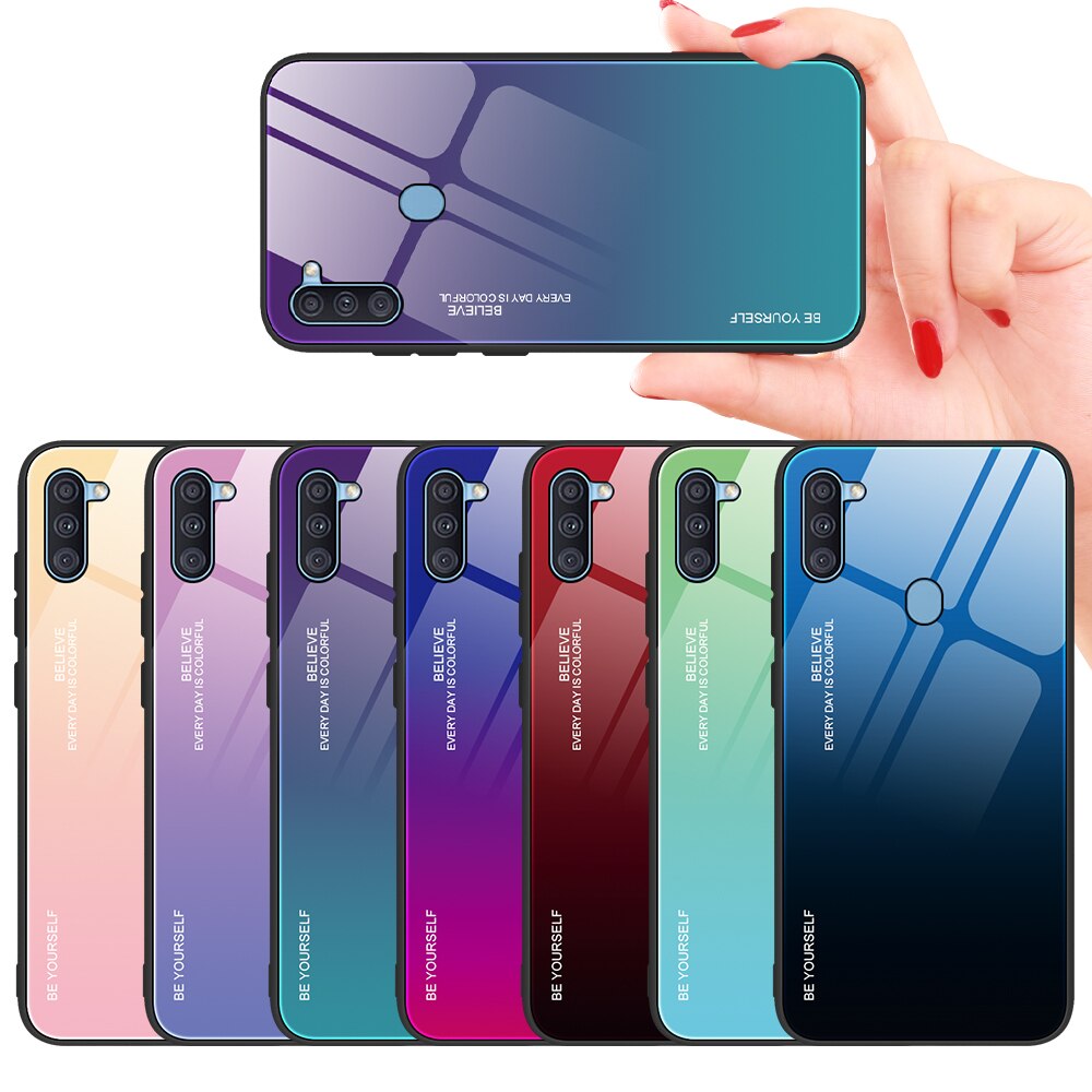 Gradient Tempered Glass Phone Case For Samsung Galaxy A11 A31 Cover Case Samsun A11 A31 A 11 31 A3 A1 1 Protective Case Funda