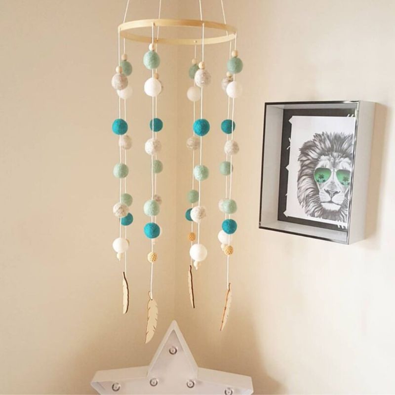 Nordic Hair Ball Crib Wind Chimes Baby Pendant Bed Bell Children Room Decoration