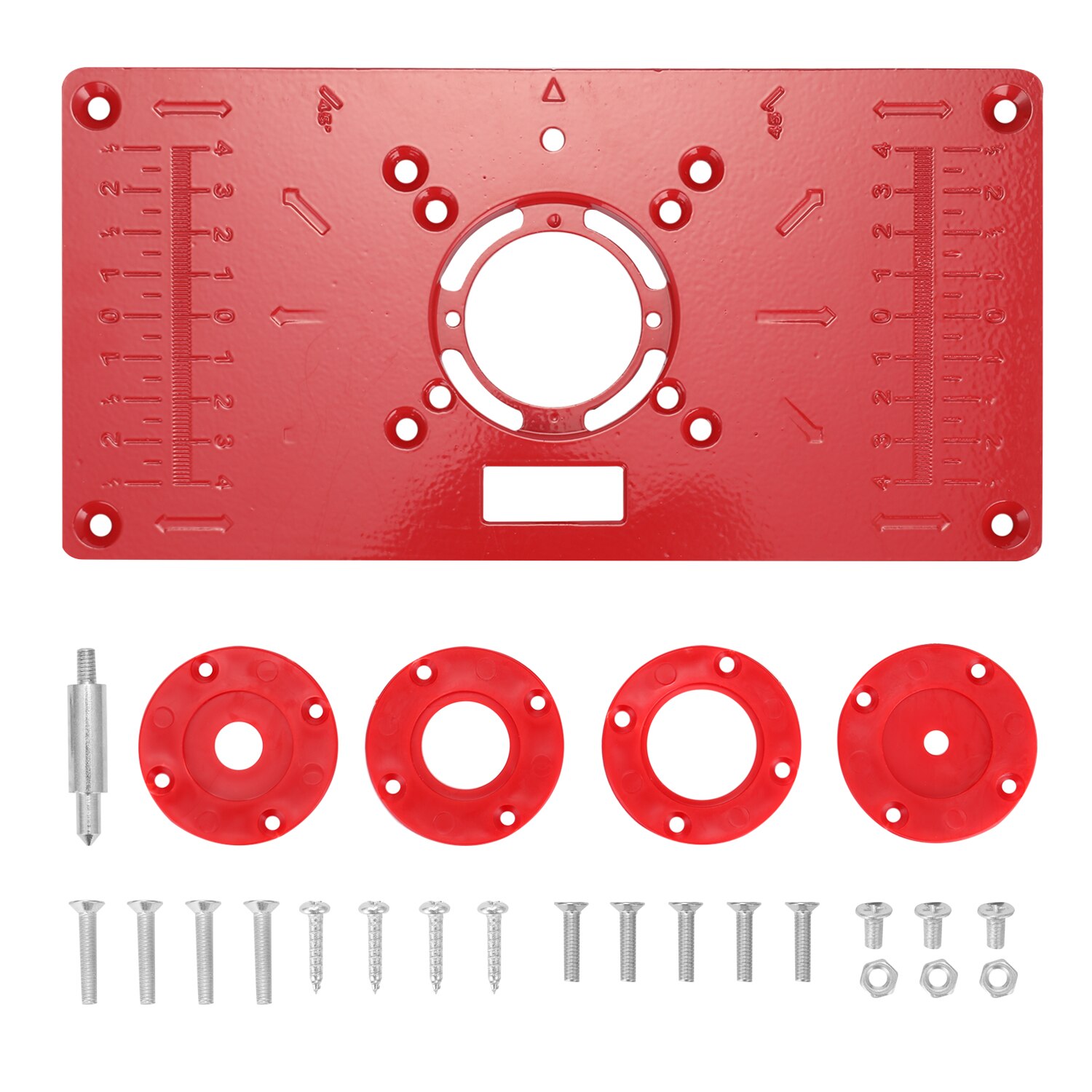 Fresebord innleggsplate trebearbeiding benker aluminiumsfreser trimmer med 4 ringer verktøy trebearbeiding gravering flip board: Rød skala