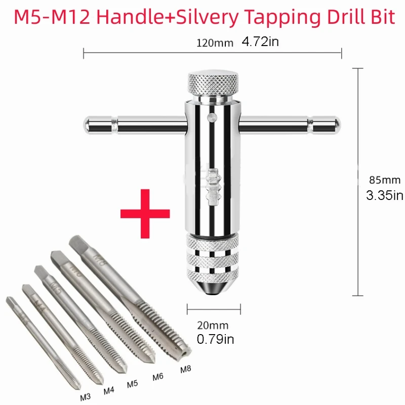 M3-M8 M5-M12 T-Handle Tap Wrench Set Adjustable Ratchet Key Tap Screw Holder Metric Male Thread Plug Mechanical Workshop Tools: Orange