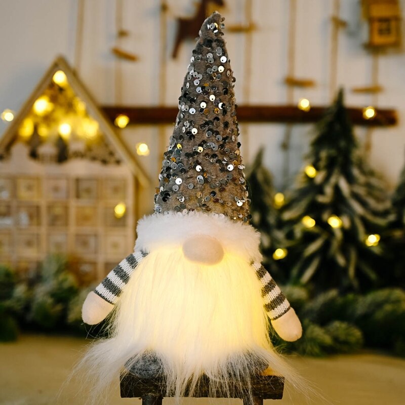 Handgemaakte Pailletten Kerst Gnome Met Led Licht, Met Tomte Gnomes Kerstman En Elf Ontwerpen: Fluorescerende Gele