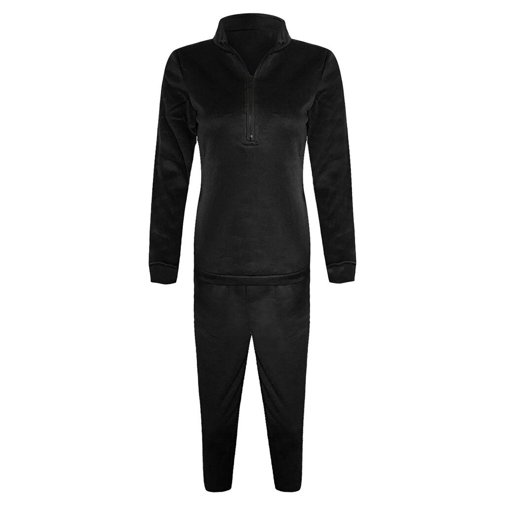two piece set women's tracksuit sports suit Women Fahion Long Sleeve Solid Pullover Sweatshirt and Pants Tracksuit Sets#3: S / Black