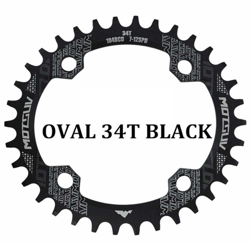 104BCD Oval Bicycle Gear Plate Chainring for SHIMAN0 cranks MTB Mountain bike 104BCD 32T 34T 36T 38T crankset Tooth plate Parts: Black 34T