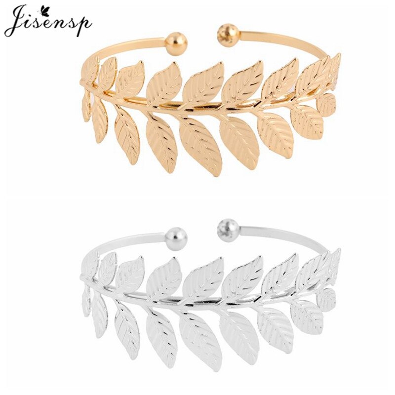 Bohemian Gold Color Big Leaf Open Bangles for Women Girls Jewelry Punk Feather Leaves Charm Bracelets Adjustable