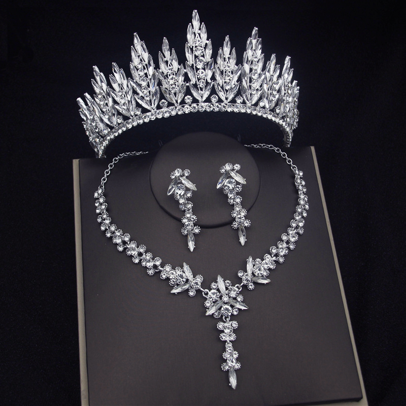 Set di gioielli da sposa in cristallo di fiori per le donne set di diademi per feste orecchini a corona set di gioielli da sposa sposa 2022: Silver Crown Sets