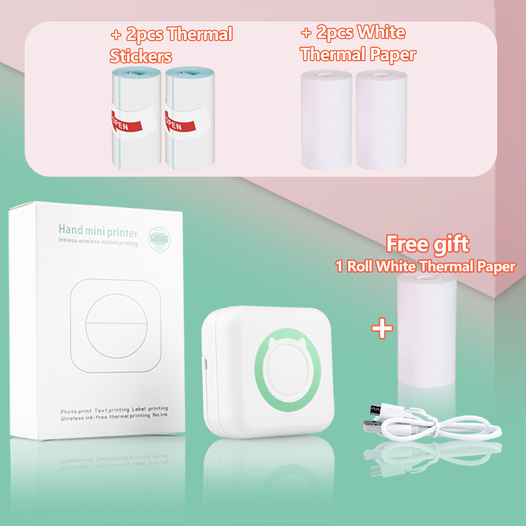 Tragbare Thermo Drucker C15 Papier Foto Tasche Thermische Drucker 57mm Druck Drahtlose Bluetooth Android IOS Drucker Für Art: Grün 2WH 2Aufkleber